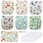 Reusable Nappies, Exqline Washable Cloth Nappies, 6 Adjustable Reusable Diapers + 6 Washable Bamboo Nappy Inserts + Free Wet Bag for Toddlers 3-15kg, Non-Disposable Nappies, 100% Eco Friendly