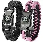 Paracord Bracelet K2-Peak – Survival Bracelets with Embedded Compass Whistle EDC Hiking Gear- Camping Gear Survival Gear Emergency Kit (Black / Pink 7.5" for Kids)