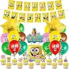 Bob L'éponge Anniversaire Décoration 46 Pcs,Spongebob Ballons Déco,Ballons en Aluminium,Spongebob Cupcake Topper,Ballon en Latex,Spongebob Anniversaire Bannière,pour Anniversaires de Garçons Filles