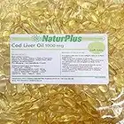 Cod Liver Oil Capsules 1000mg 365 High Strength Omega 3 Softgels, EPA DHA Vitamins A & D3, Full Year Supply, Gluten Free, by NaturPlus