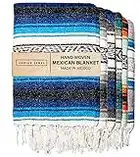 Andrew James Authentic Mexican Blankets - Traditional Handmade Woven Throw Blanket - Perfect for Yoga, Beach, Home Decor, Camping, (Blue Waters)