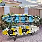 Bonnlo Freestanding Kayak Rack, Indoor Outdoor Storage Stand for 4 Kayak, Canoe, Boat, Paddle Board, SUP, Surfboard Width Adjustable Carrier Floor Holder with Lockable Wheels for Garage, Shed, Dock