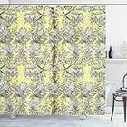 ABAKUHAUS Gris y Amarillo Cortina de Baño, Remolino Floral, Material Resistente al Agua Durable Estampa Digital, 175 x 200 cm, En Blanco y Negro