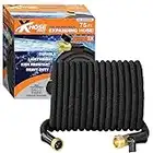 Xhose Pro Garden Hose, 75 Foot Expandable Garden Hoses, Tough & Flexible Water Hose, Lightweight, Solid Brass Fittings, Kink Free, Easy to Use & Store,Black