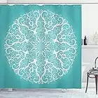 ABAKUHAUS Turquoise Rideau de Douche, Les Courbes Florales Symétrique, Tissu Ensemble de Décor de Salle de Bain avec Crochets, 175 cm x 200 cm, Blanc