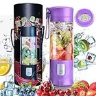 Mini presse-agrumes électrique USB de sécurité, mixeur de jus de fruits, mini portable rechargeable, pour écraser la glace et le mixeur, bouteille d'eau de 420–530 ml (violet)