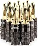 FosPower Banana Plugs 6 Pairs / 12 pcs, Closed Screw 24K Gold Plated Banana Speaker Plug Connectors for Speaker Wire, Wall Plate, Home Theater, Audio/Video Receiver, Amplifiers and Sound Systems