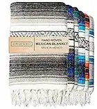 Andrew James Premium Authentic Mexican Blankets - Traditional Handmade Woven Throw Blanket - Perfect for Yoga, Beach, Home Decor, Camping, (Grey)