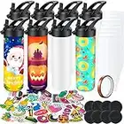 8 Pack 20oz Sublimation Tumbler Set Triple-Insulated Stainless Steel Sports Water Bottle with Straw Lid Blank Sublimation Cup with DIY Stickers, Shrink Wrap, Rubber Base, Heat Tape for Heat Transfer