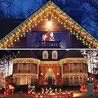 LITOHOM Icicle Outdoor Christmas Lights, 14m/46ft, 360 LED Multicolored Icicle Lights, IP44 Waterproof 8 Lighting Modes & Memory Function, Energy Saving, Mains Powered Christmas House Lights