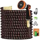 Seenlast Expandable Garden Hose 50ft, Flexible Water Hose with 10 Function Nozzle 3/4 inch Solid Brass Fittings, Retractable Hose Lightweight Collapsible Kink Free Outdoor Gardening Hose