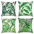 Artscope Extérieur Housse de Coussin, Lot de 4 Imperméable Plante Tropicale Verte Motif Canapé Taie d'oreiller pour Patio Jardin Salon Chambre Décoration, 45x45cm -C