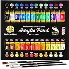 KOLOR KINGDOM Acrylic Canvas Paint Kit with 3 Kids Brushes for Crafts, Paper, Rock Painting, Wood,Ceramic & Fabric Vibrant 24 Colours