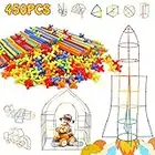 Creative Straw Toys 450Pcs STEM Building Toys Aged for 3 4 5 6 7+ Preschool Kids Constructor Toy Thin Tube Toy DIY Educational Toy Interlocking Plastic Engineering Toys Kit for Boys and Girls Gift