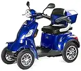 VELECO FASTER - 4 Wheeled Mobility Scooter - Fully Assembled and Ready to use - Safe and Stable - Alarm - Spacious Storage & Cupholder(BLUE)