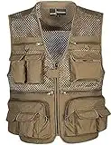 Flygo Mens Summer Outdoor Work Safari Fishing Travel Photo Vest with Pockets (X-Large, Khaki-mesh)