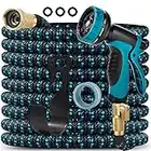 Expandable Garden Hose 100FT with 10 Function Nozzle and 3/4 inch Solid Brass Fittings Durable 3-Layers Latex Lightweight & No-Kink Flexible Water Hose