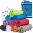 Cooling Towel für Sport & Fitness, Mikrofaser Handtuch/Kühltuch als kühlendes Handtuch für Laufen, Trekking, Reise & Yoga, Airflip Cooling Towel, Farbe: blau-roter Rand, Größe: 100x30cm