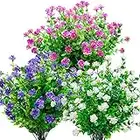 12 Bundles Artificial Flowers for Decoration, Fake Flowers for Outdoor Indoor, Hanging Baskets Artificial Flowers, Plastic Faux Flowers for Home Garden Window Wedding Decor - Purple White Fuchsia