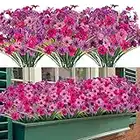 12 Bundles Outdoor Artificial Flowers Plants, Indoor Decorative Fake Flowers for Home Garden Wall Wedding Party, Fake Flowers for Outside Planter Window Box (Pink Purple Fuchsia)