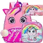 Toddler Backpack for Girls, 3pcs Unicorn Sequin Preschool Bookbag with Lunch Box,Cute Kindergarten School Bag