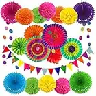 Zerodeco Decorazione di Festa, 21 Pezzi Multicolore Ventilatori di Carta, Pompons, Bandierine Triangolare, Ghirlande per Decorazione della Festa Nuziale Nozze Nidi Tatuaggi Nuziale Doccia Decorazione