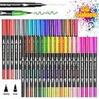 Dual Tip Brush Markers Pen, BOIROS 36 Colors Coloring Markers Watercolor Paint Pen for Adult Students, Painting, Lettering, DIY Card Making, Books Craft Coloring Doodling with Fine Liner Tip and Brush