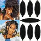 Pre-Fluffed Spring Twist Hair, Pre-Stretched Marley Twist Braiding Hair, 16 Inch 7 Packs Soft Springy Afro Kinky Braiding Hair For Black Women Crochet Hair, Twisted Up Crochet Braids(16inch,7packs,1B#)