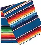 Mexitems Große authentische mexikanische Decke, bunt, Serape-Decke, 2,1 x 1,5 m, Blau