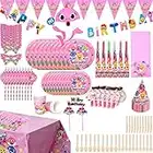 ANJUN Set von 140 Stück Shark Party Supplies Set,Shark Geburtstag Dekoration,Shark Party Dekoration, Kinder Karneval Party Supplies Dekoration (Rosa)