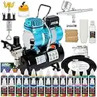 Master Airbrush Cool Runner II Dual Fan Air Tank Compressor System Deluxe Kit with Gravity Feed Airbrush, 24 Color Acrylic Paint Artist Set, Hose, Holder, Cleaning Pot, Mixing Cups Sticks How-To Guide