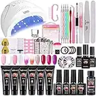 Gel Unghie Kit 48W Lampada UV Kit con 6 Colori 15ml Gel Ricostruzione Unghie + 4 Colori Smalto per Unghie in Gel + 100 Unghie Finte + Top Base Coat + Decorazione per Unghie Estensione delle Unghie Kit