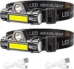 Linterna Frontal LED Recargable, Luz Frontal Cabeza de Alta Potencia Portátil con Ángulo Ajustable e Impermeable, Foco Luz LED Recargable Ideal para Correr, Pescar, Excursión o Ciclismo. (2 Linternas)