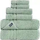 Hammam Linen Green Bath Towels Set 6-Piece Original Turkish Cotton Soft, Absorbent and Premium Towel for Bathroom and Kitchen 2 Bath Towels, 2 Hand Towels, 2 Washcloths